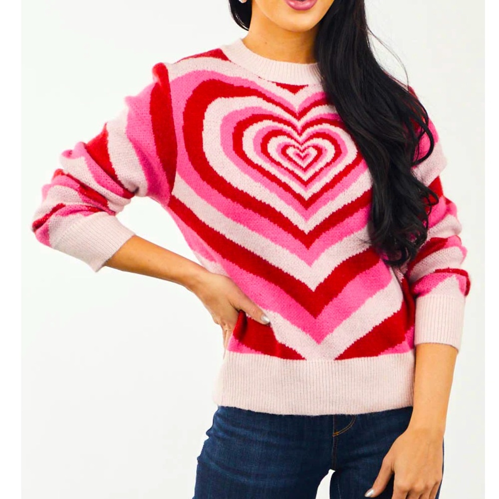 Womens retro heart sweater pink rose red white size small